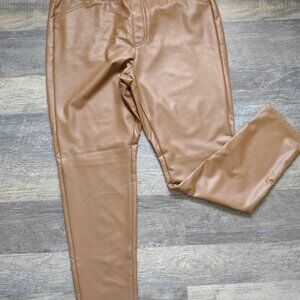 J Hill Faux-Leather Straight Leg Pants Camel Color Sz Lg  As New